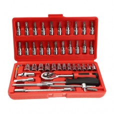 SET 46 PZ BUSSOLE E PUNTE DA 1/4" CON CRICCHETTO REVERSIBILE CON VALIGETTA 1744